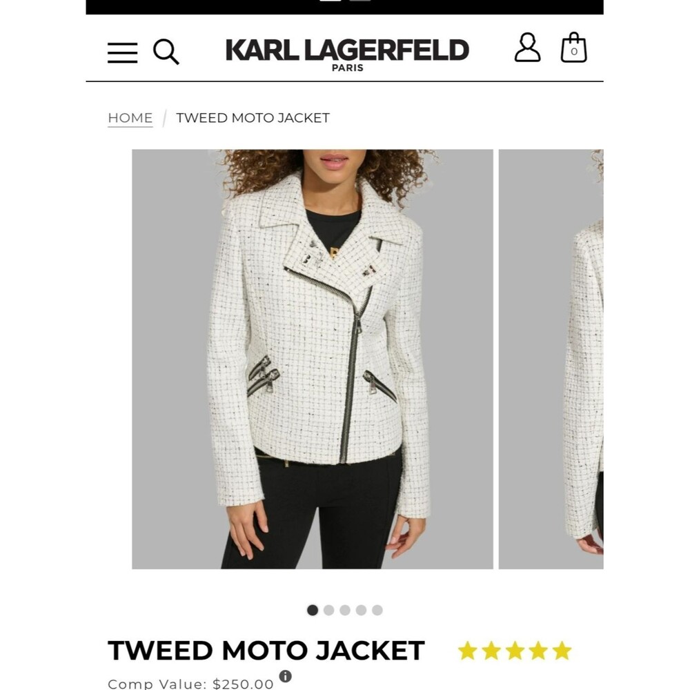 Karl Lagerfeld Cream Tweed Zip-Front Blazer Jacket